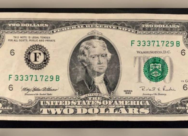 Billete de dos dólares del año 1995. Foto: X @meliripe1