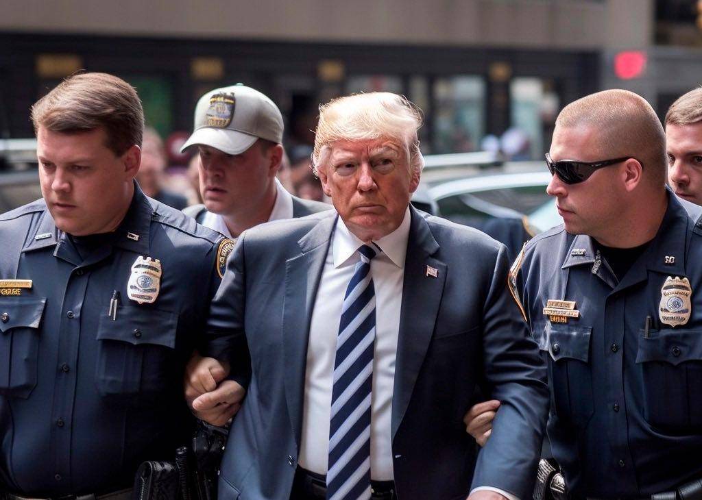 Imagen creada por IA en la que Donald Trump, expresidente de EE. UU., es detenido. Es una situación irreal.