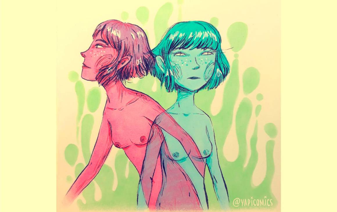 Título ilustración: Intuición / Yanneth Pineda (Yapi) / @yapicomics / Técnica: Tinta china y marcadores / 2020 