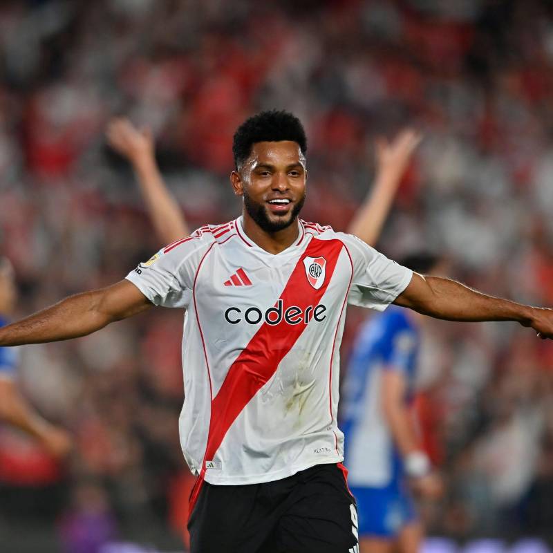 Miguel Ángel Borja festejando su gol 50 con River. FOTO: Tomada del X @RiverPlate