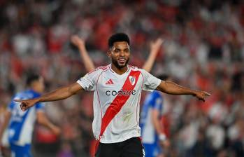 Miguel Ángel Borja festejando su gol 50 con River. FOTO: Tomada del X @RiverPlate