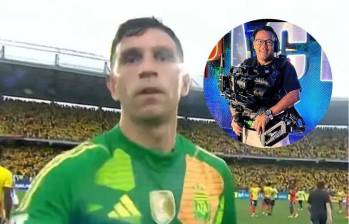 El arquero argentino Emiliano “Dibu” Martínez le pegó un manotazo a una cámara tras la victoria de Colombia en Barranquilla. FOTO: CAPTURA DE VIDEO | FACEBOOK JHONNY JACKSON