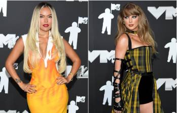 La cantante paisa, Karol G, de 33 años, protagonizo un momento de baile con Taylor Swift en medio de su presentación en los premios MTV VMAs 2024. FOTO: MTV 