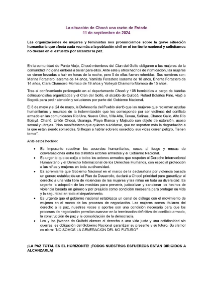 Comunicado de prensa de asociaciones feministas. FOTO: red social X