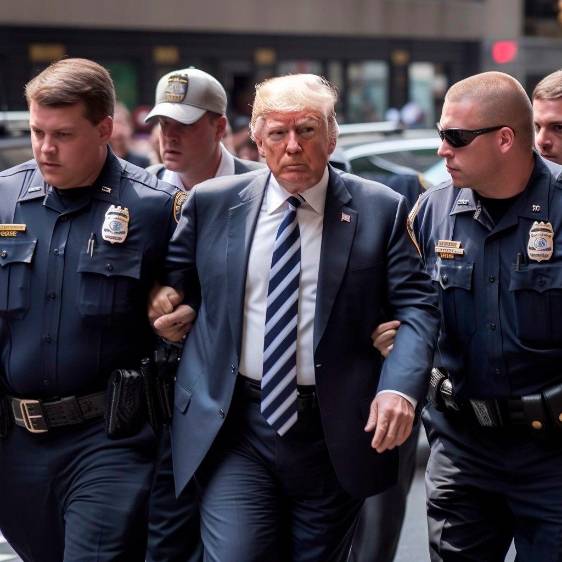 Imagen creada por IA en la que Donald Trump, expresidente de EE. UU., es detenido. Es una situación irreal.