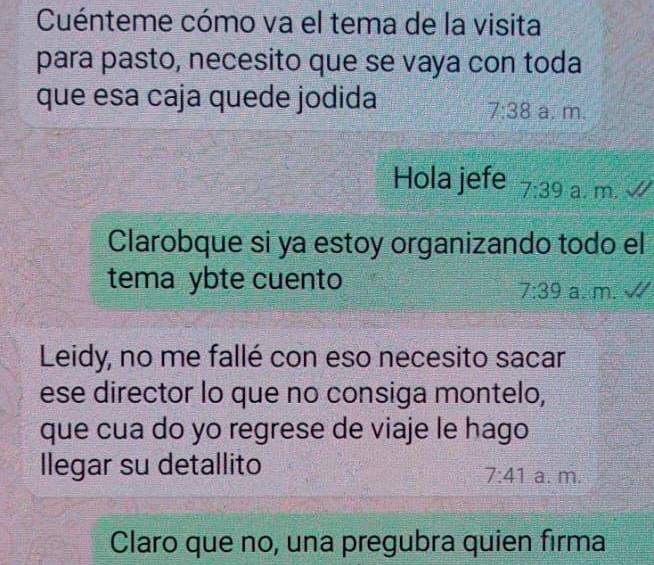 Imagen del chat entre Osvaldo Álvarez y Leidy.