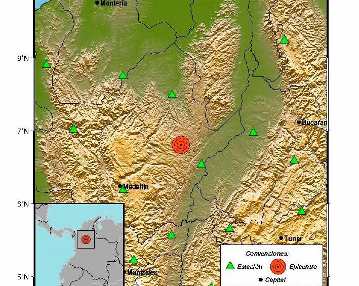 El epicentro exacto del sismo fue a siete kilómetros del municipio de Vegachí, en la subregión del Nordeste. FOTO: Tomada de X @sgcol