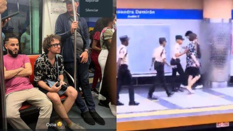 Luisito Comunica siendo escoltado por las autoridades dominicanas en el metro de Santo Domingo tras ser detenido por grabar sin permiso. FOTO: X @QueTripaInforma