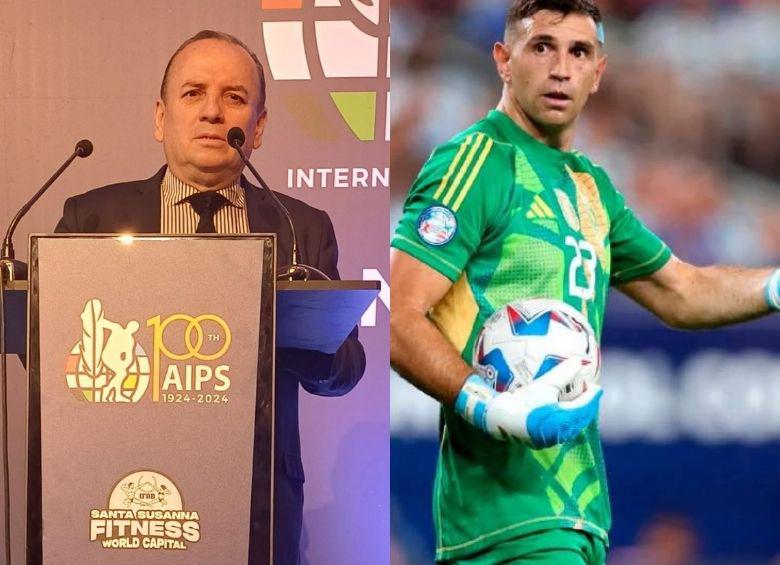 El presidente de la Asociación Colombiana de Periodistas Deportivos (ACORD), Faiver Hoyos Hernández, solicitó a la FCF que se pronuncie ante la Conmebol, AFA y FIFA sobre la actitud agresiva del arquero argentino Emiliano “Dibu” Martínez. FOTO: CORTESÍA PRESIDENTE ACORD | AFP 