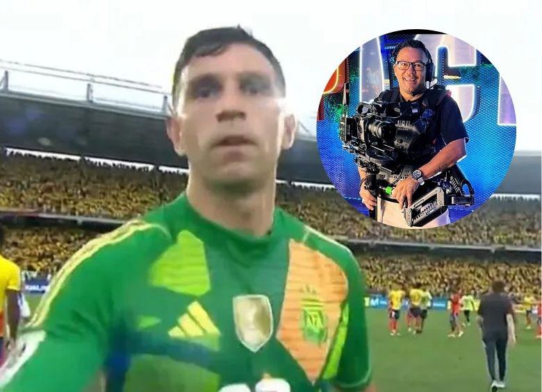 El arquero argentino Emiliano “Dibu” Martínez le pegó un manotazo a una cámara tras la victoria de Colombia en Barranquilla. FOTO: CAPTURA DE VIDEO | FACEBOOK JHONNY JACKSON