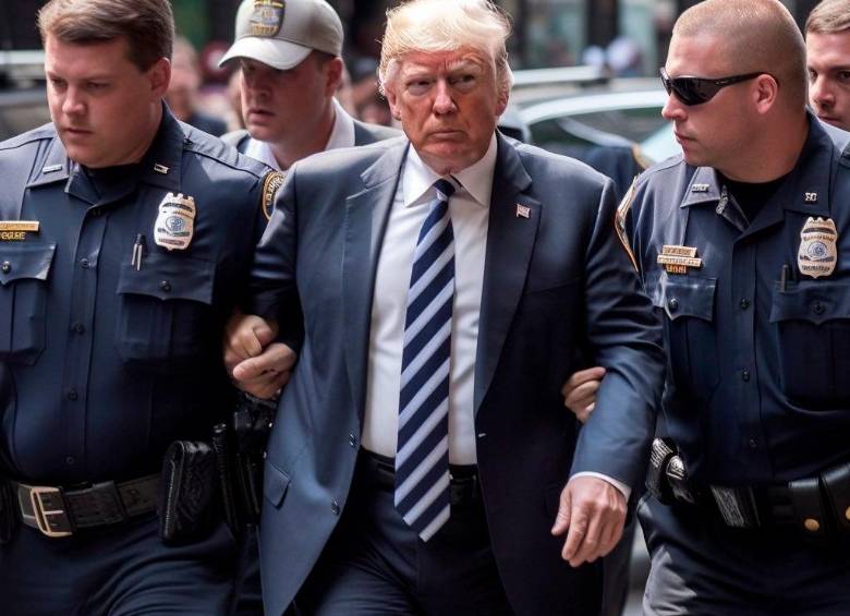 Imagen creada por IA en la que Donald Trump, expresidente de EE. UU., es detenido. Es una situación irreal.