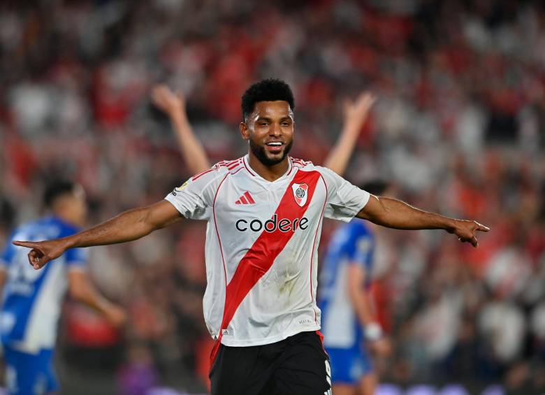 Miguel Ángel Borja festejando su gol 50 con River. FOTO: Tomada del X @RiverPlate