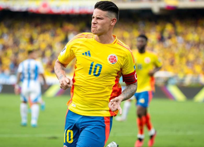 James celebrando el gol del triunfo (2-1) ante Argentina en Barranquilla. FOTO: JUAN ANTONIO SÁNCHEZ 