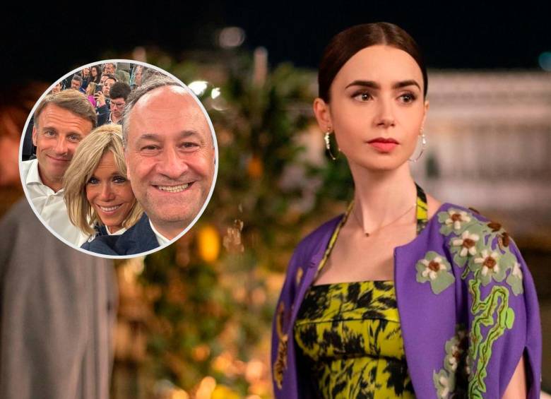 Lily Collins, protagonista y productora ejecutiva de Emily en París. En el centro de la foto detalle, Brigitte Macron. FOTOS: Tomadas de Instagram @emmanuelmacron y @emilyinparis
