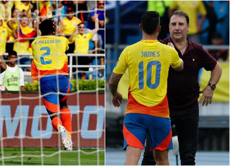 Yerson Mosquera y el capitán número 10 James Rodríguez. FOTO: CONMEBOL
