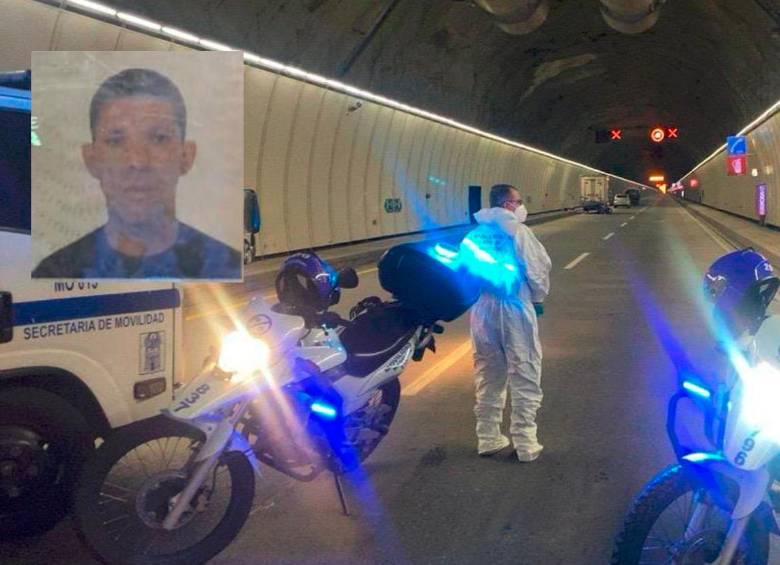 Los agentes de la Policía Judicial de la Secretaría de Movilidad de Medellín realizaron la inspección al cuerpo sin vida de Luis Alfonso Osorio Moncada (detalle), de 56 años. FOTO: CORTESÍA