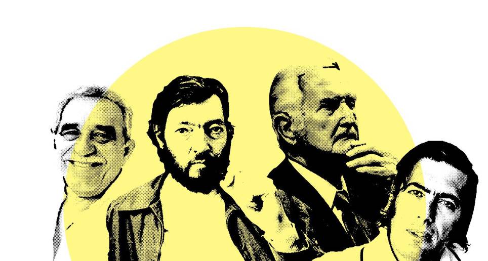 Gabriel García Márquez, Julio Cortázar, Carlos Fuentes y Mario Vargas Llosa (de izq. a der.), fíguras indiscutibles del llamado “boom” de la literatura latinoamericana matuvieron correspondencia entre ellos, ahora publicada en libro. Foto: GETTY